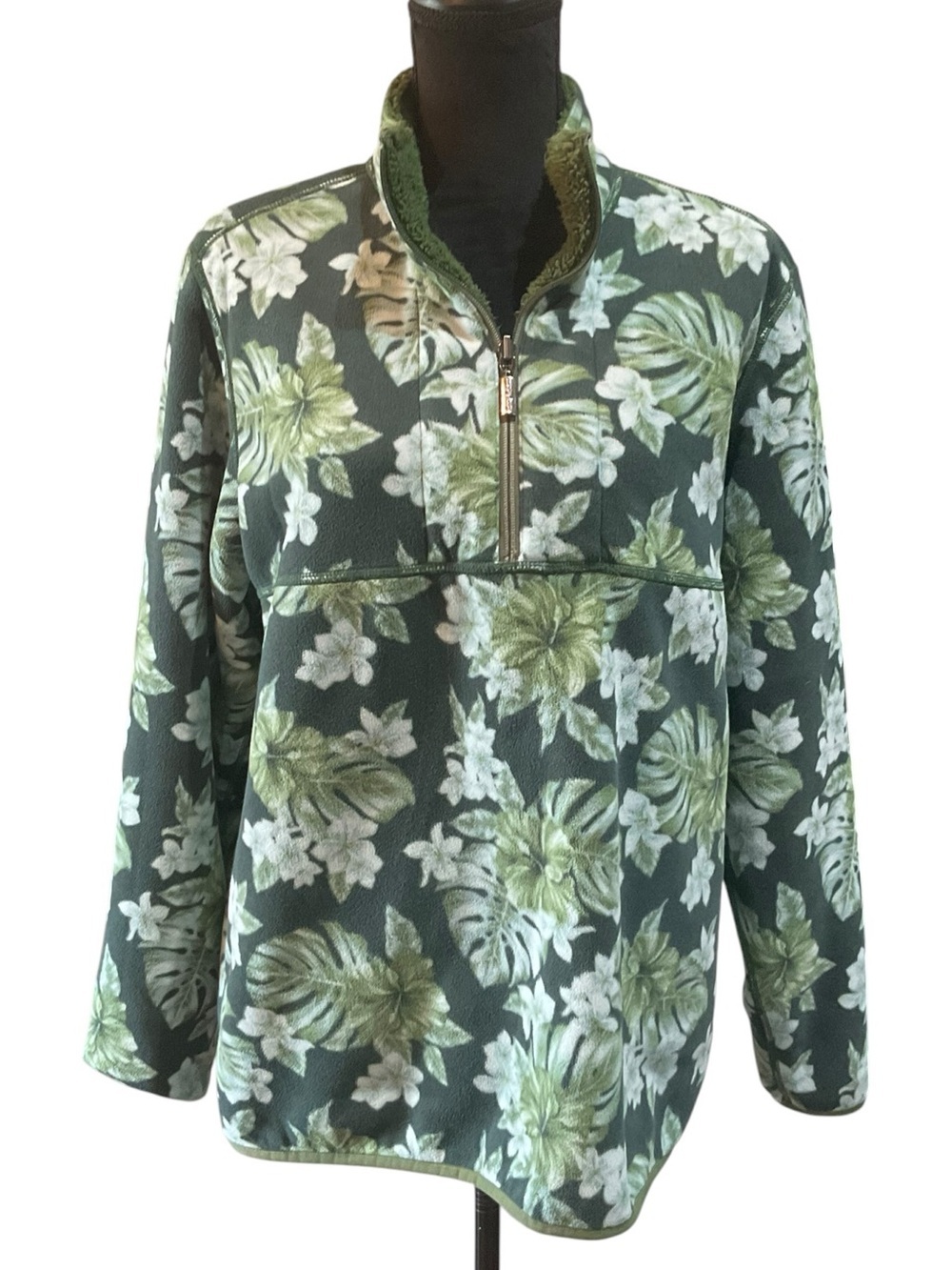 Tommy Bahama Fairview Reversible Fleece Green Floral Quarter-Zip Pullover